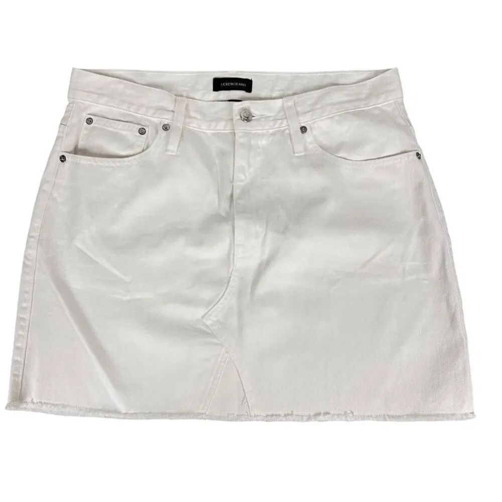 J Crew Denim Mini Skirt Frayed Raw Hem Distressed Size 31 White